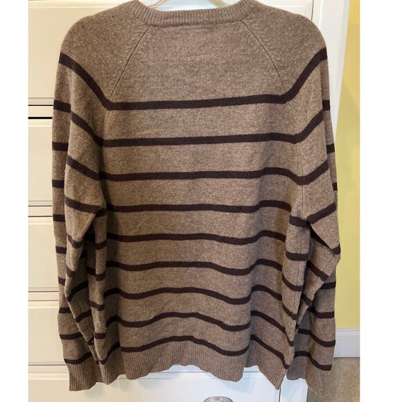 Express Mens Lambs Wool Tan & Black Striped Crewneck Sweater Size XL Vintage Y2K - Picture 3 of 6